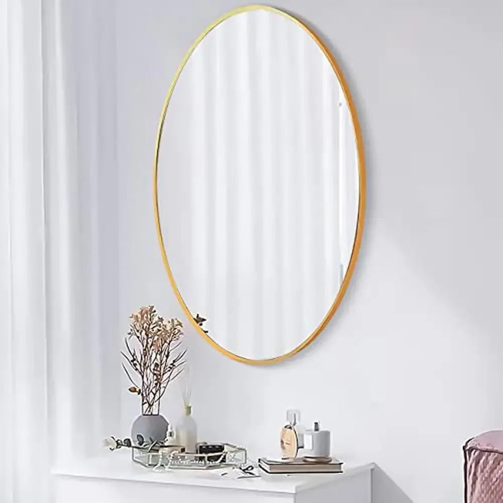 Stylish Oval Wall Mirror Aluminum Frame High Definition Glass Home Decor