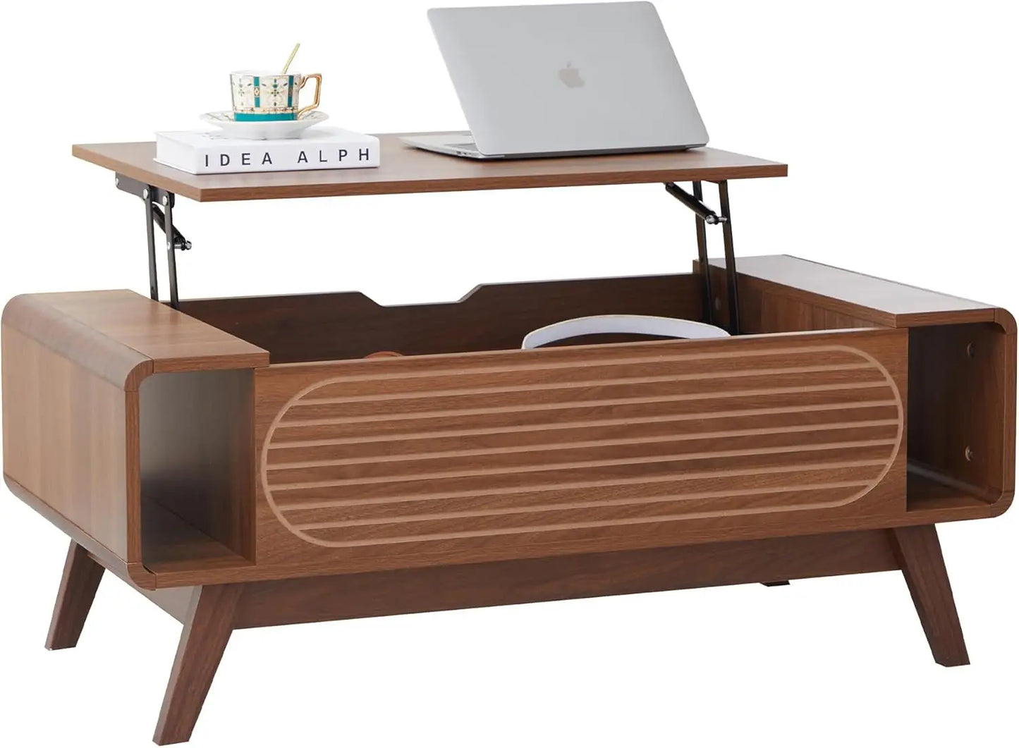 Small Lift Top Coffee Table with Hidden Storage Mid Century Modern Style