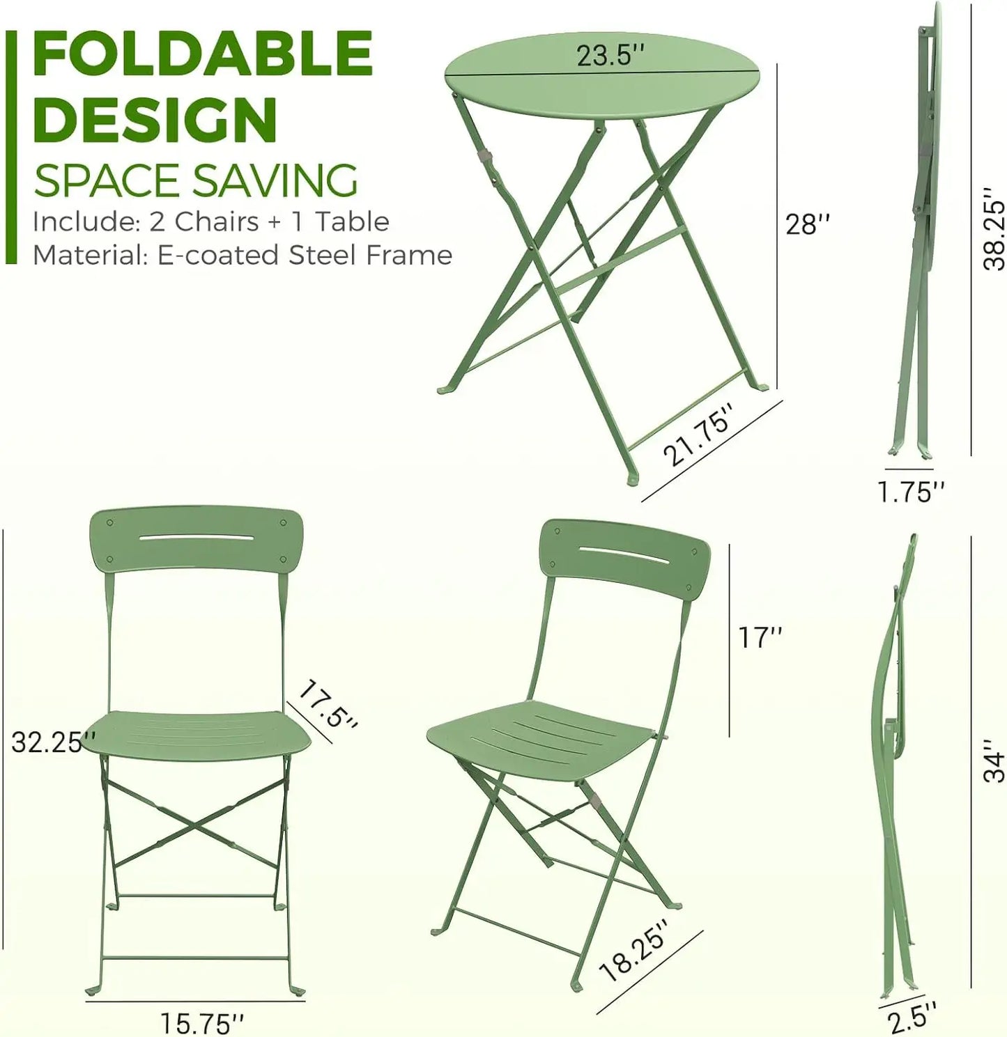 Ljustra Patio Bistro Set 3-Piece Folding Outdoor Furniture Garden Table
