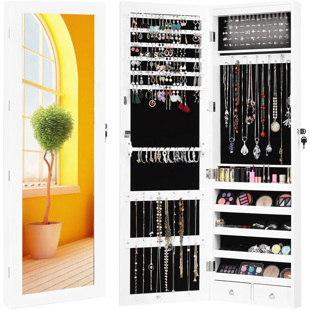 15 LED Jewelry Armoire Lockable Cabinet Full Length Mirror Storage