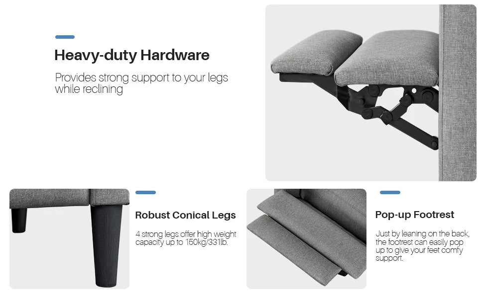 Adjustable Mid-Century Modern Recliner Chair with Thicker Seat Cushion