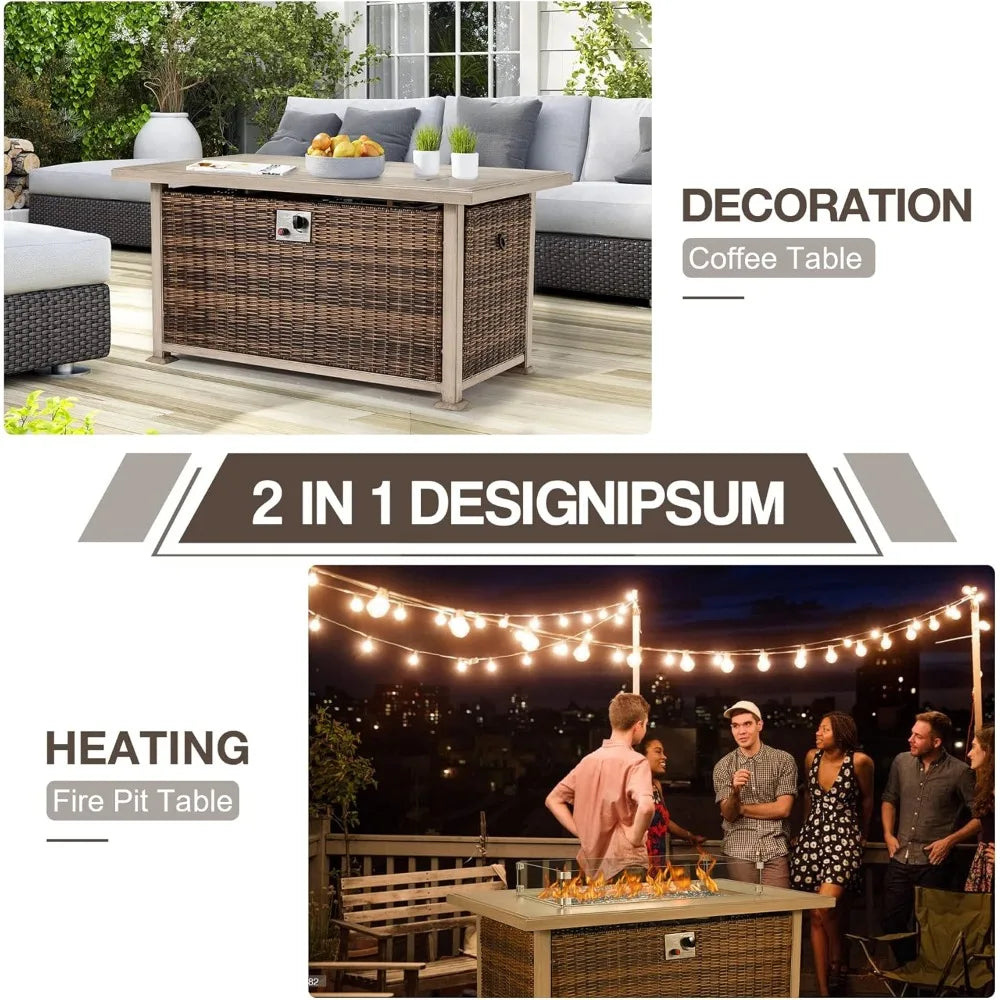 50in Propane Fire Pit Table with Glass Wind Guard Outdoor Gas Firepit