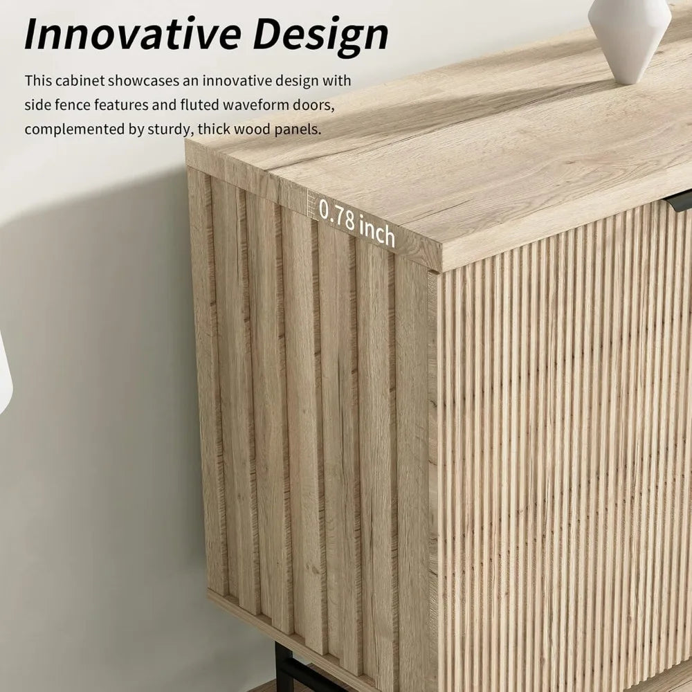 Large Fluted Sideboard Buffet Cabinet with LED Light Adjustable Shelves