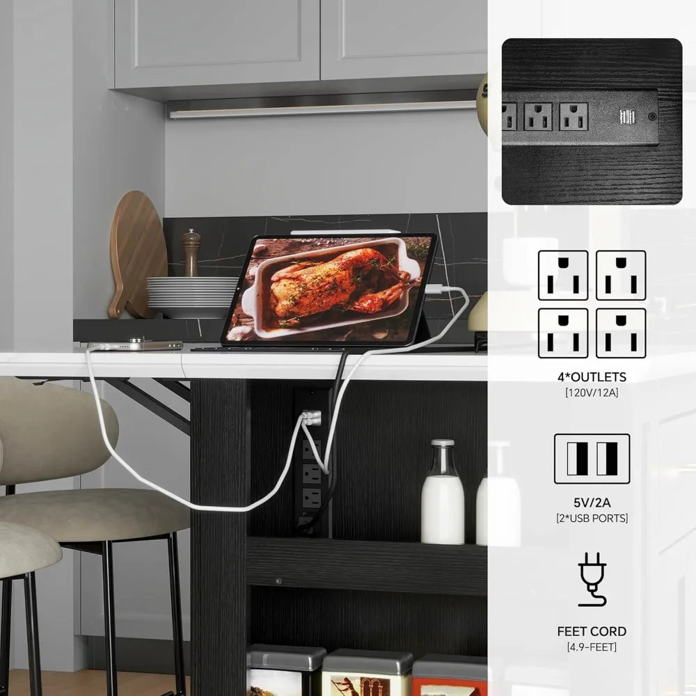 Large Kitchen Island with Electrical Outlets Drop Leaf Marble Countertop