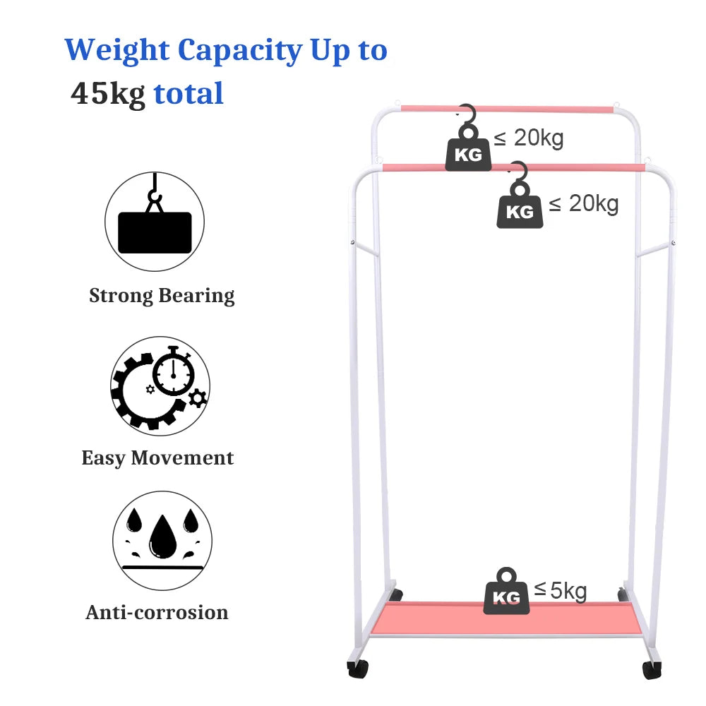 Heavy Duty Clothes Rack Garment Rail Rolling Stand Storage Organizer