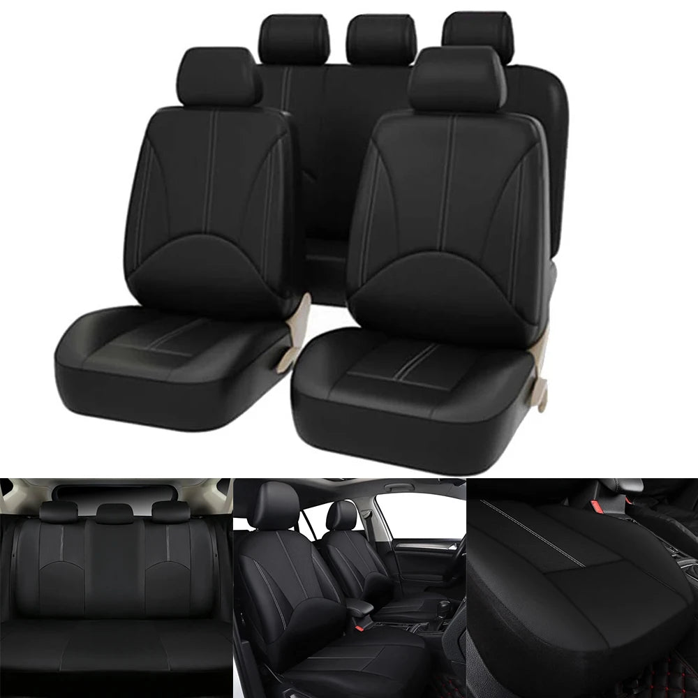 SEAMETAL 5-Seat Car Seat Cover Set Breathable PU Leather Airbag Compatible