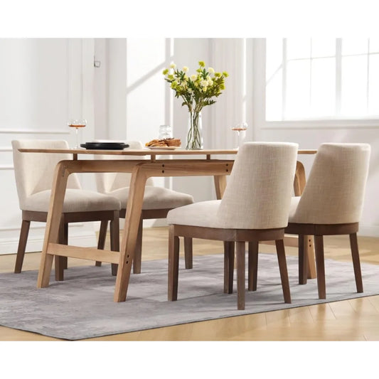 Modern Farmhouse Beige Linen Dining Room Chairs Set of 4