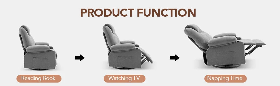 Swivel Rocker Recliner Chair with Heat Massage 360 Degree Swivel USB