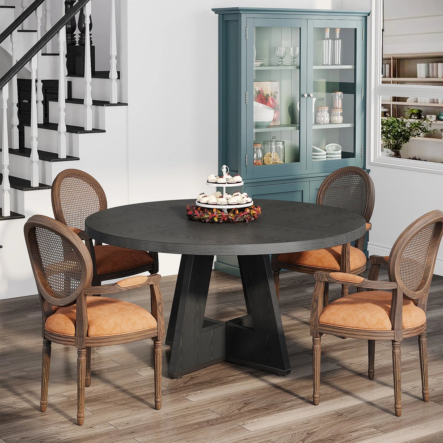 Ljustra Round Dining Table for 4 Farmhouse Style Kitchen Table 47 Inch