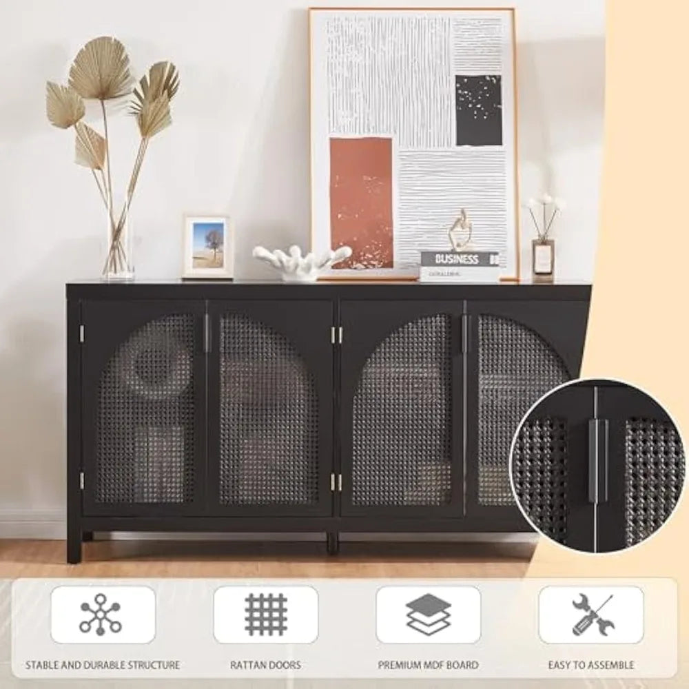 Buffet Sideboard Cabinet Storage Adjustable Shelves Rattan Doors