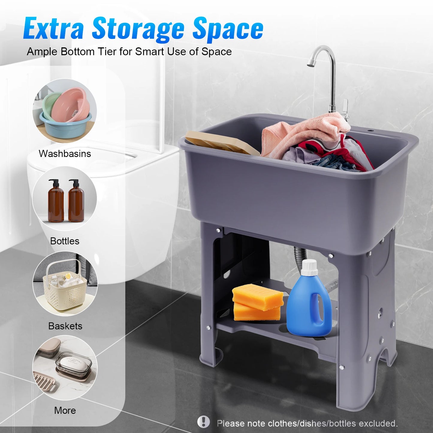 Black Gray Floor-standing Kitchen Sink with Faucet Utility Sink