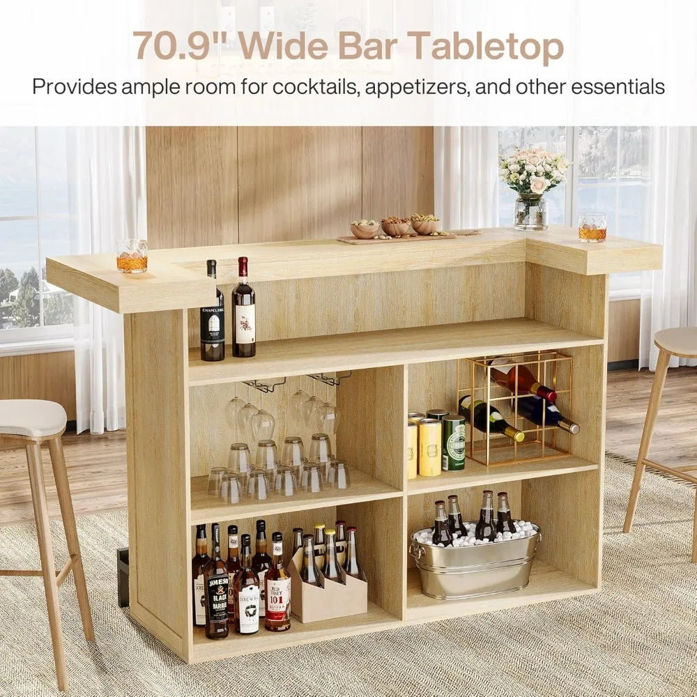 4-Tier Bar Table Large Modern Home Bar Cabinet with Wine Glass Holder