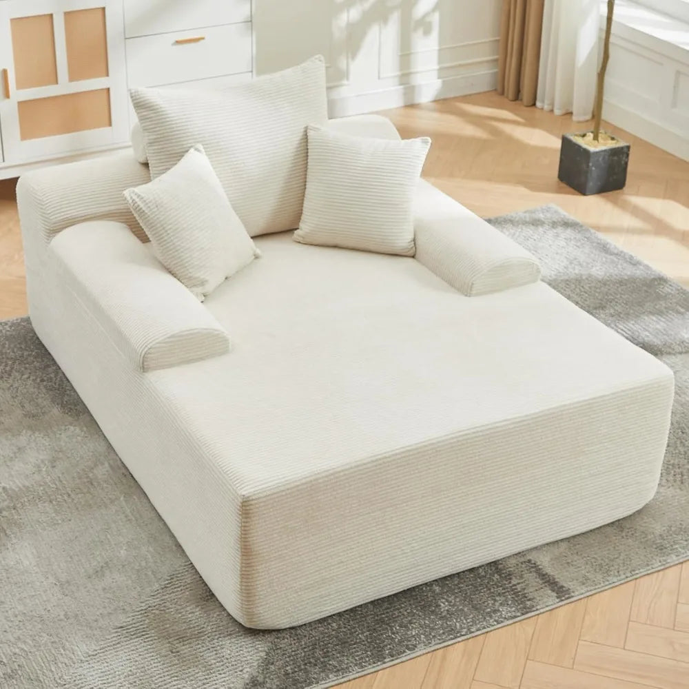 Ljustra Chaise Lounge Chair Indoor Corduroy Sofa Bed with 3 Pillows