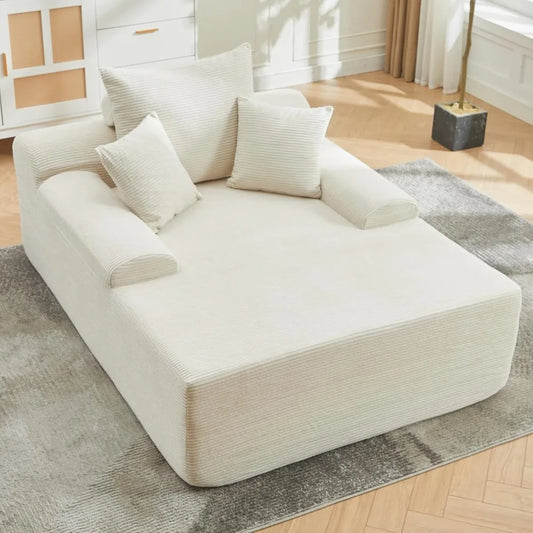 Ljustra Chaise Lounge Chair Indoor Corduroy Sofa Bed with 3 Pillows