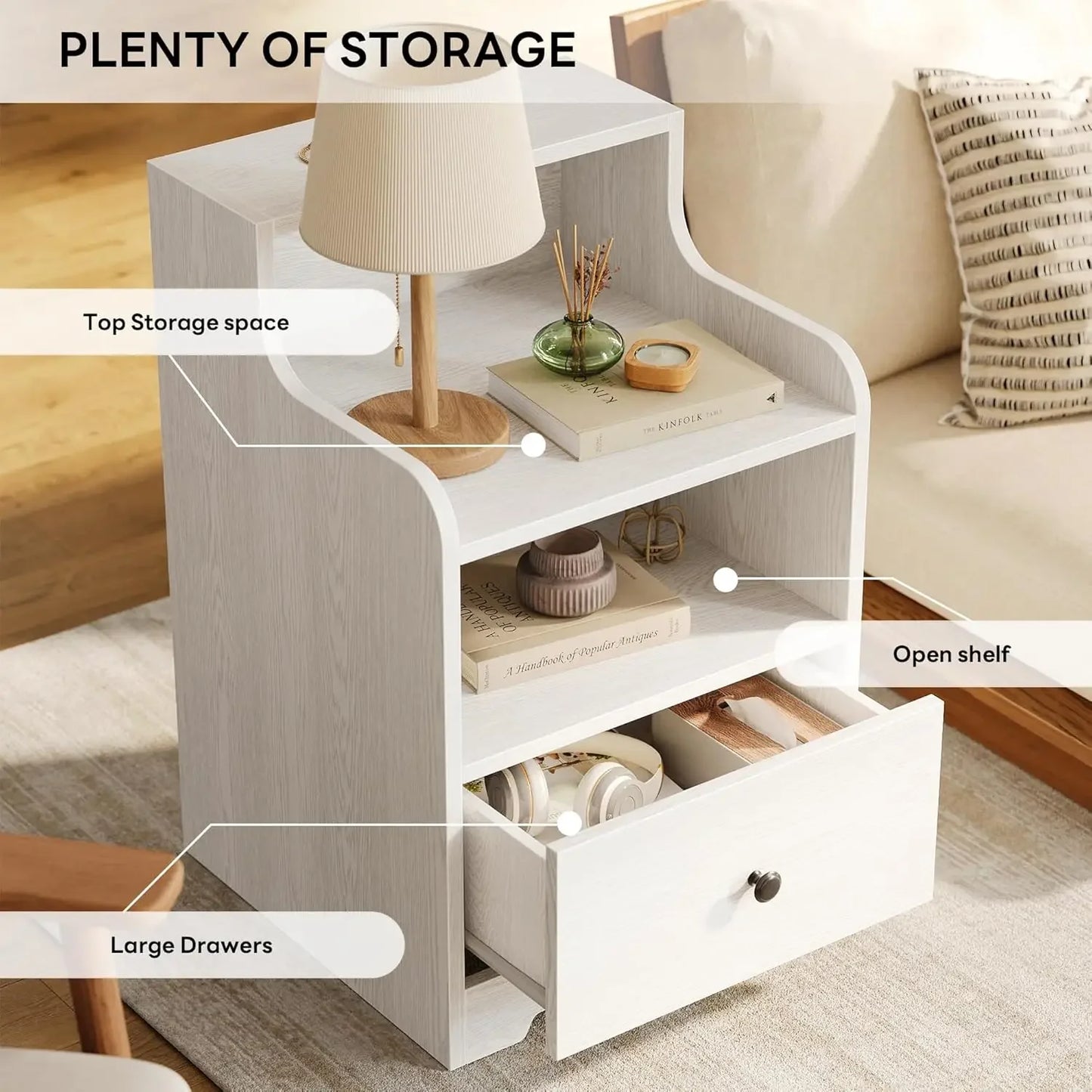 Modern Nightstand with Drawer Open Shelf Bedside Table Storage