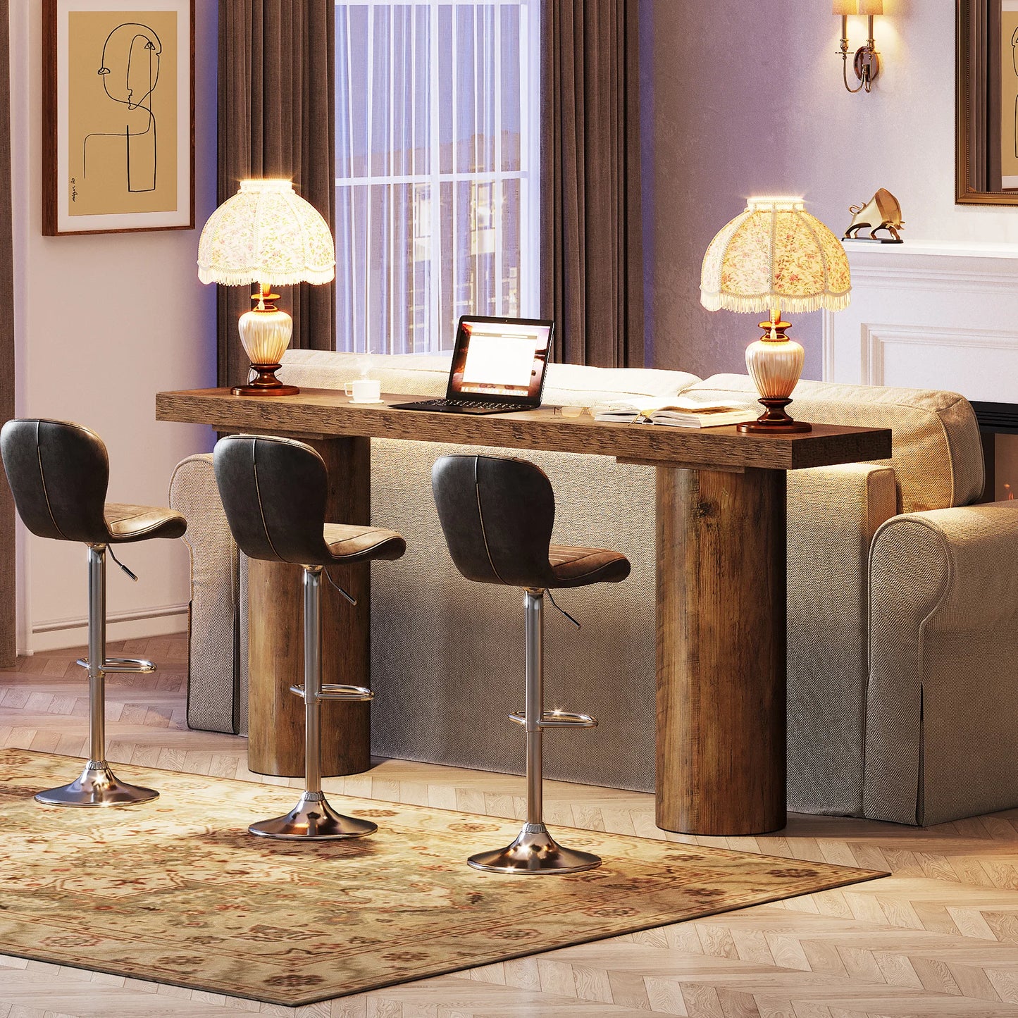 Ljustra 63" Long Bar Table Narrow Kitchen Counter Height Pub Table