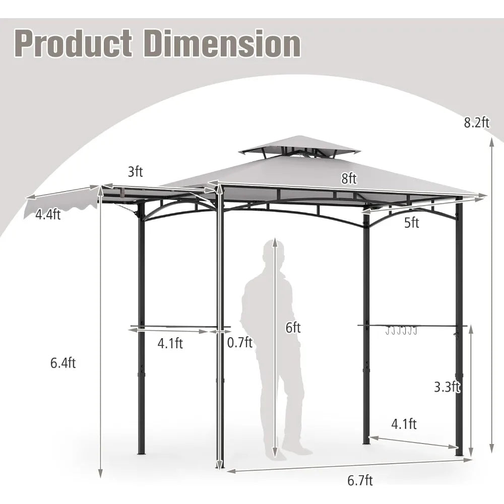 11x5 FT Grill Gazebo with Side Awning Double Tier Outdoor Canopy