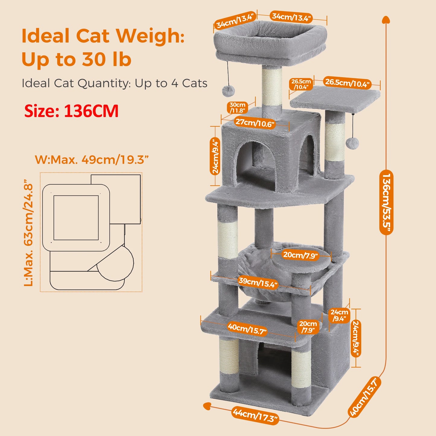 Large Cat Tree Tower Indoor Cats Scratching Posts Hammock Condo Toys