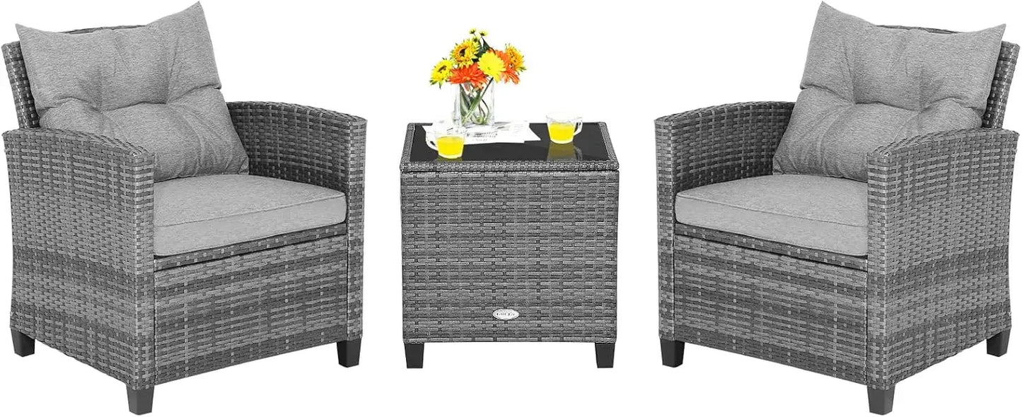 Ljustra 3-Piece Outdoor Patio Furniture Set PE Rattan Wicker Sofa
