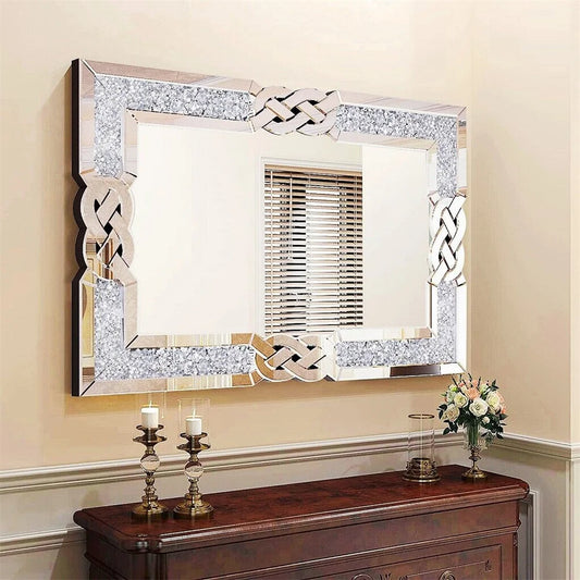 Large Crystal Crush Diamond Mirror Vanity Wall Decor for Bedroom Living Room