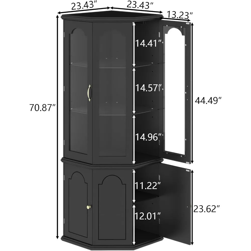 Modern Tall Wine Cabinet with LED Lights Adjustable Shelves Storage
