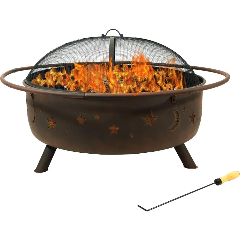 Cosmic Large Outdoor Fire Pit Wood Burning with Spark Screen and Poker
