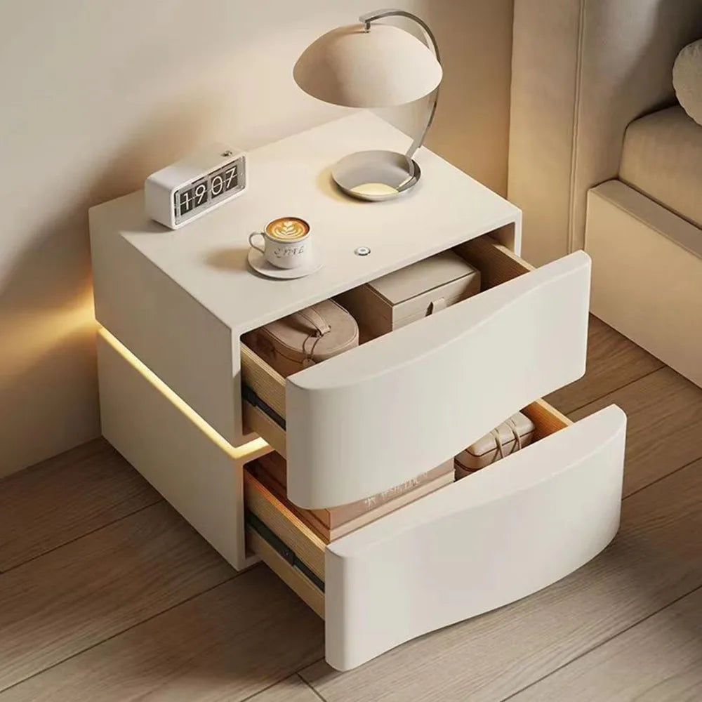 Solid Wood Nightstand with LED Tubes Modern 2 Drawer Bedside Table