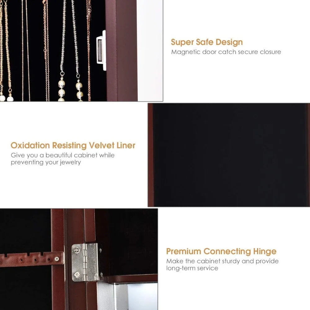 Jewelry Armoire Cabinet Wall Mounted Full Length Mirror Jewelry Organizer