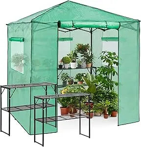 Ljustra 7x7 Portable Greenhouse Walk-in with 2 Shelves Roll-up Door