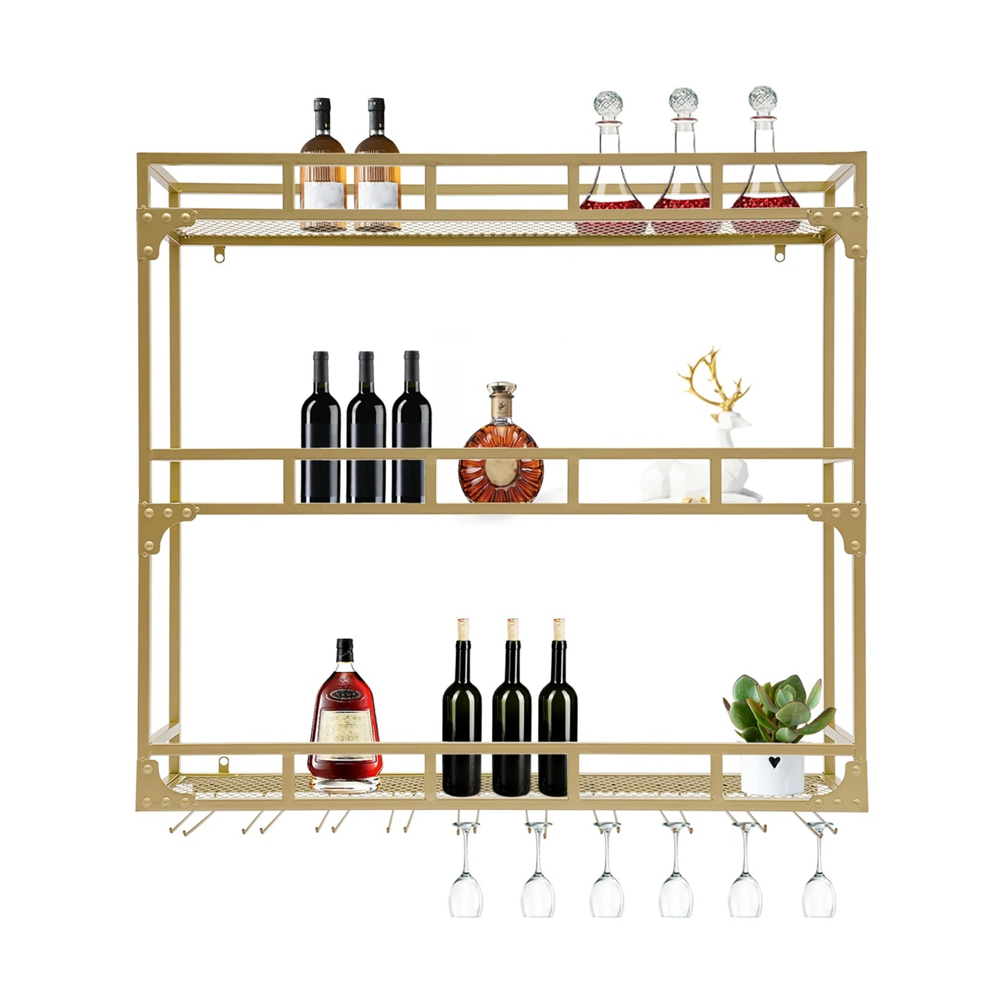 Luxury Wall Mounted Wine Rack 3-Tier Iron Design Holds 220lbs Decor