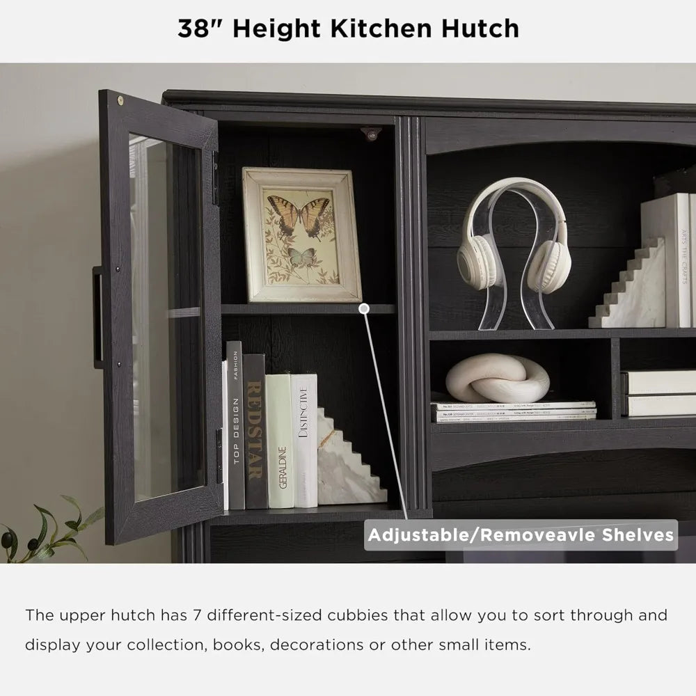 Farmhouse 76 Inch Computer Desk with Hutch Storage Charging Station