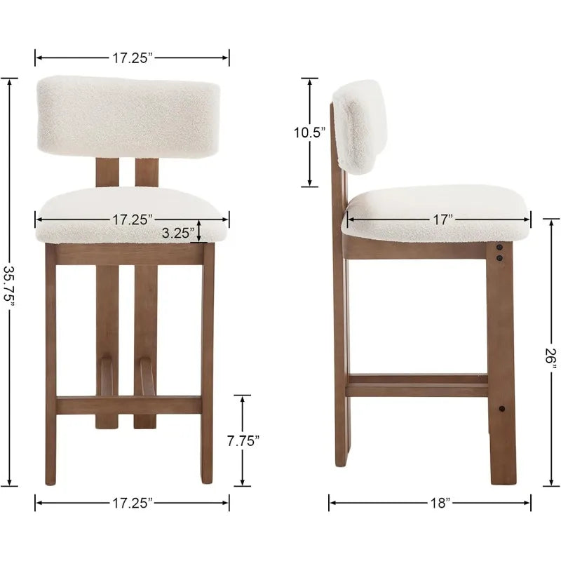 26 Inch Farmhouse Counter Stools Curved Back Sherpa Boucle Set of 2