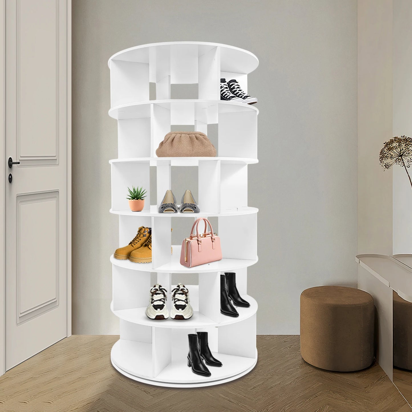 6 Tier Rotating Shoe Rack Free Standing Storage Holder Space Saving