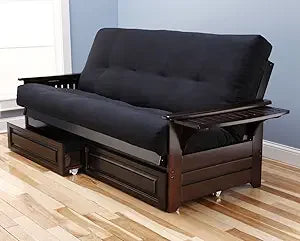 Queen Size Phoenix Espresso Futon Sofa Bed with 7 Inch Mattress