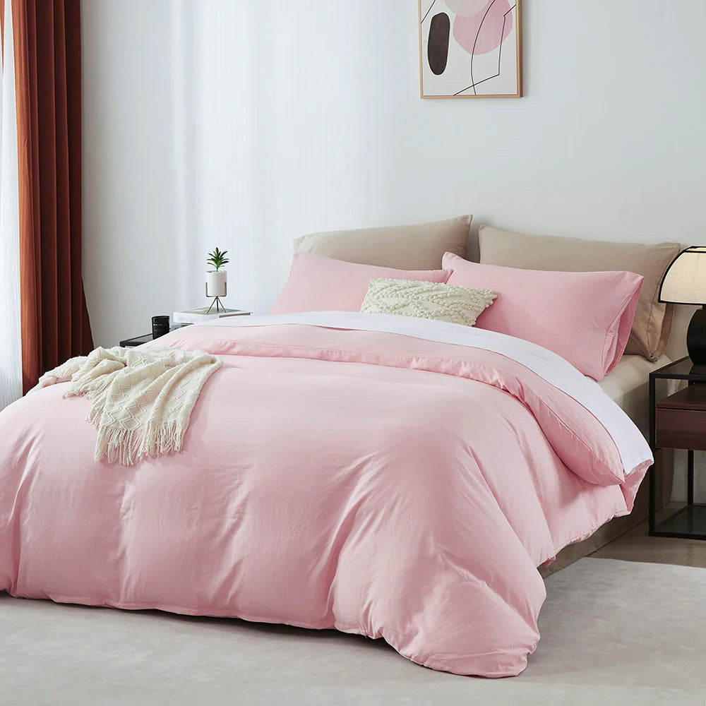 Boho Duvet Cover All Seasons Solid Color Chic Home Bedding Set