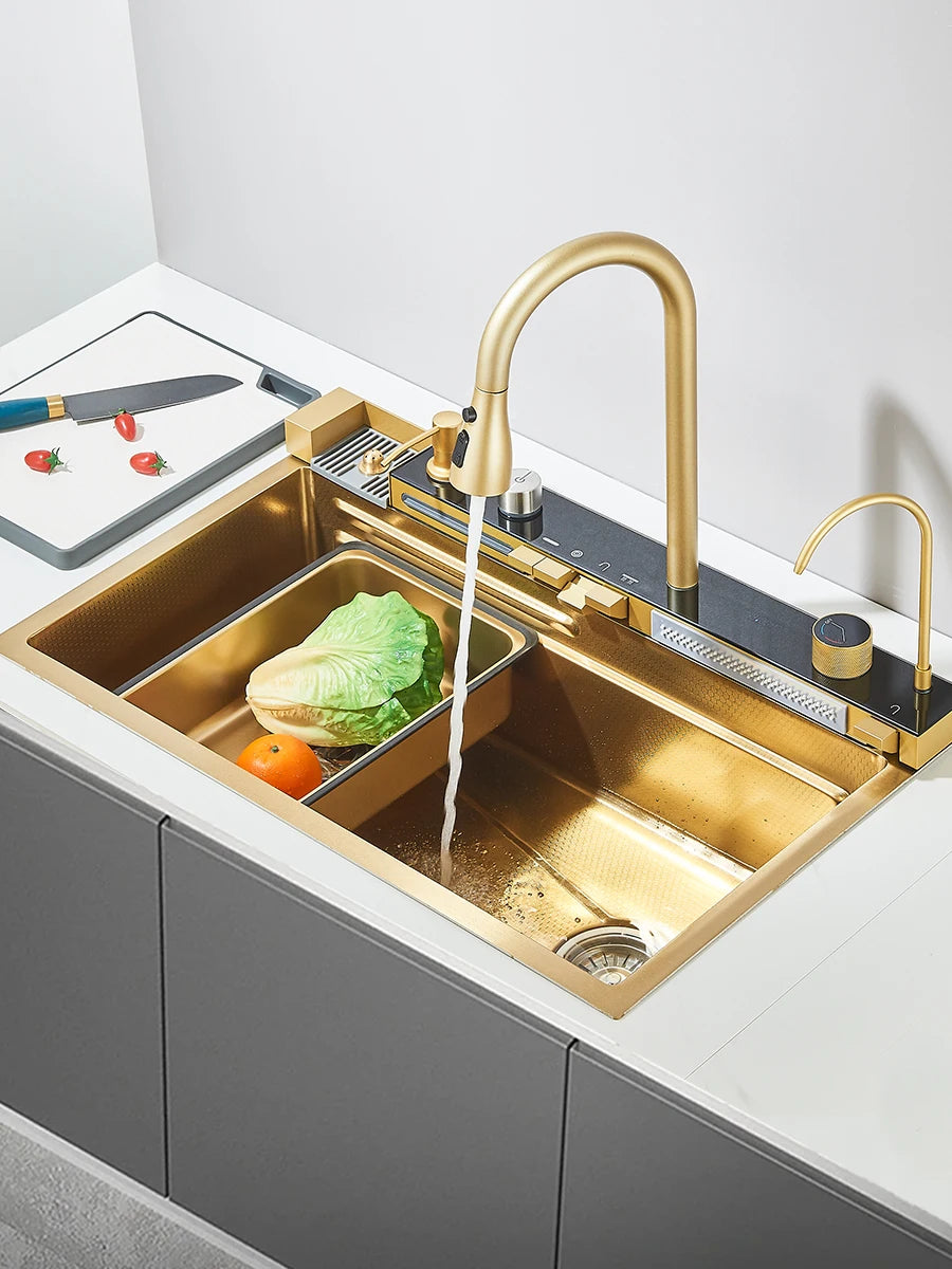 Large Stainless Steel Kitchen Sink 75x45cm with Faucet Digital Display