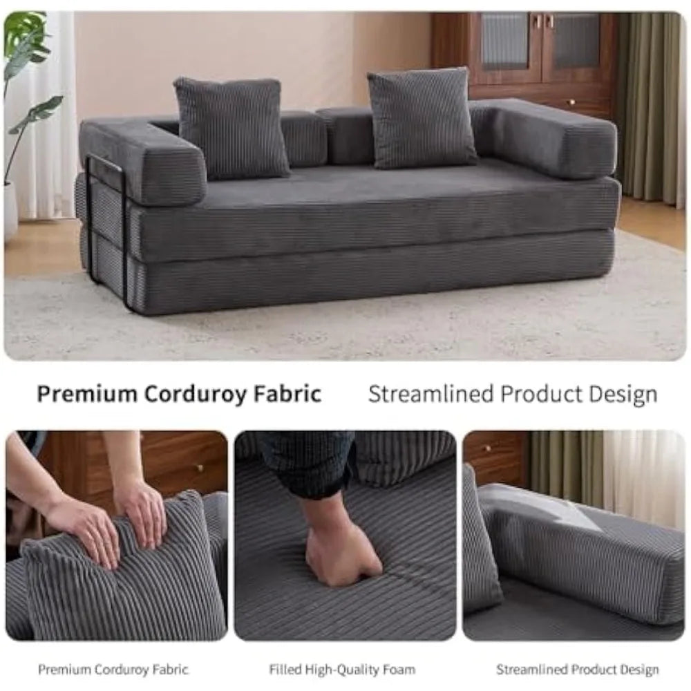 Corduroy Sofa Bed Convertible Floor Couch Armrests Comfortable Lounger