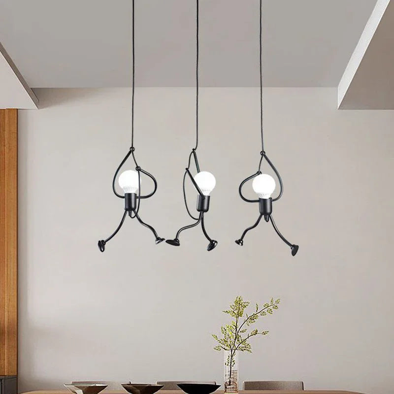 Vintage Iron Little Man Chandelier Modern LED Ceiling Lamp Pendant Light