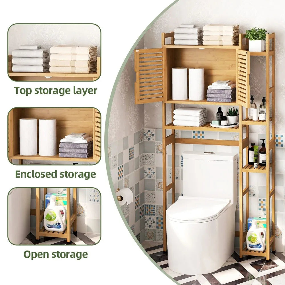 Bamboo Over The Toilet Bathroom Storage Cabinet Rack 4 Tier Shelves