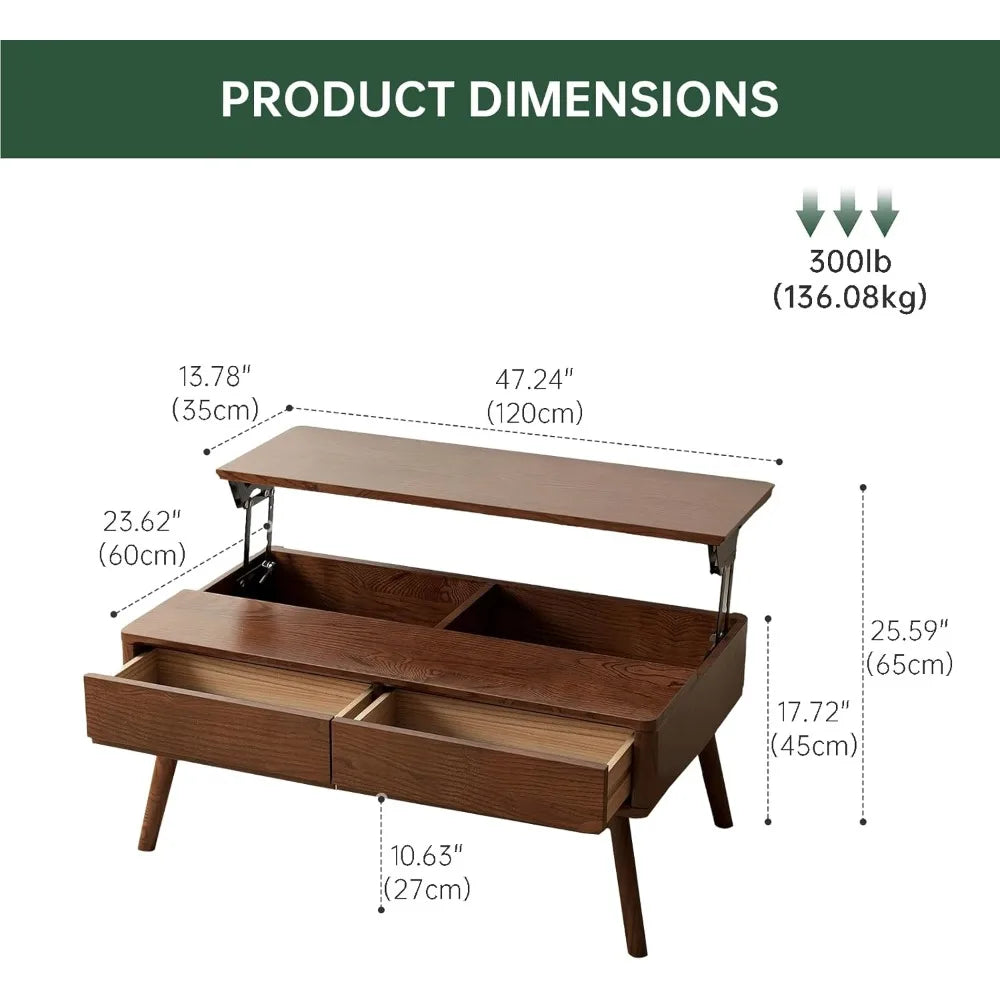 Lift Top Coffee Table Solid Oak Wood Storage Modern Design Walnut