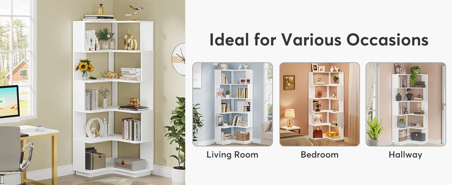 Ljustra 6 Tier Corner Bookshelf Industrial Wood Grain Bookcase