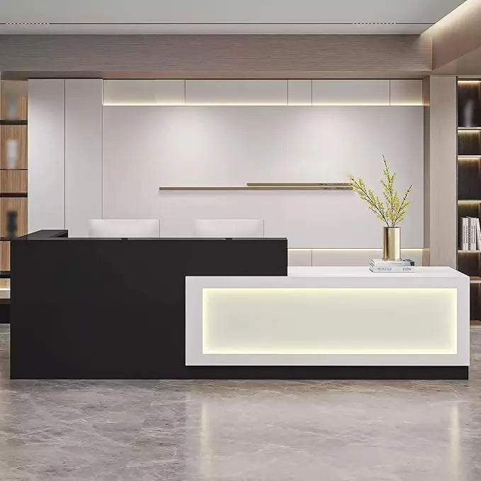 Modern Reception Desk with LED Light Lockable Drawer for Retail Checkout