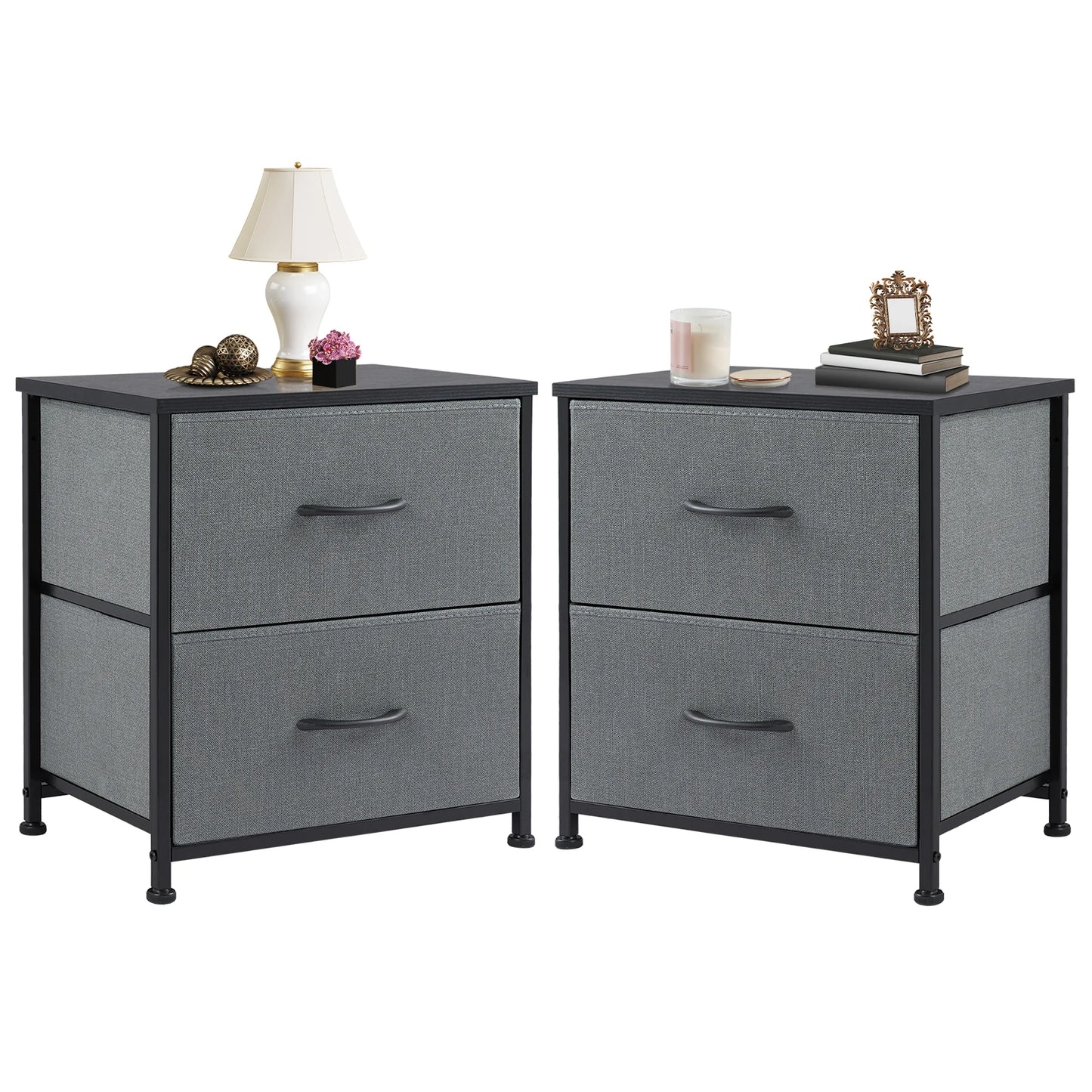 Ljustra Nightstand Bedside Table with 2 Fabric Drawers for Storage