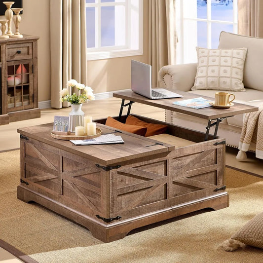 Farmhouse Lift Top Coffee Table with Hidden Storage Rustic Design