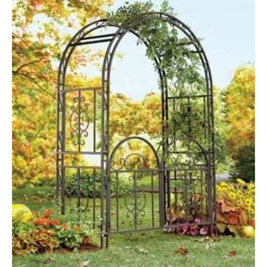 Arch Metal Outdoor Garden Arbor Double Gate 84 Inch Height 53 Inch Width