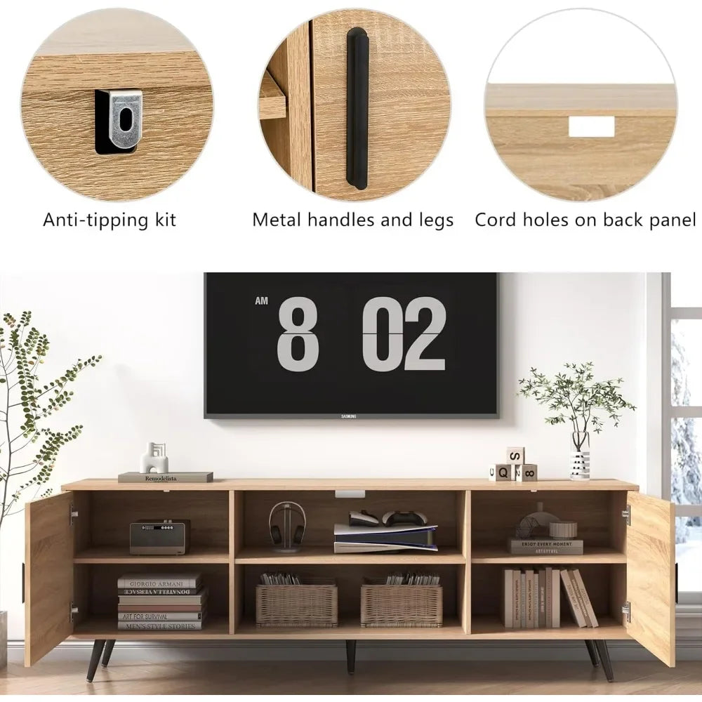 Mid Century Modern 70 Inch TV Stand for 75 Inch TV with Storage