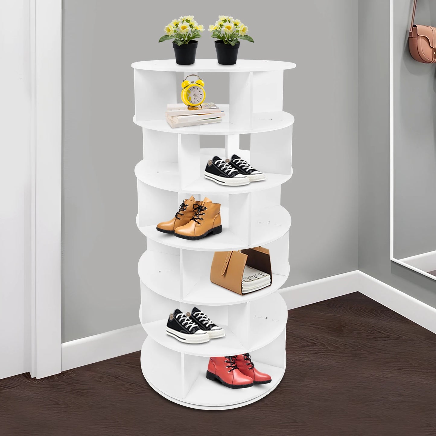 6 Tier Rotating Shoe Rack Free Standing Storage Holder Space Saving