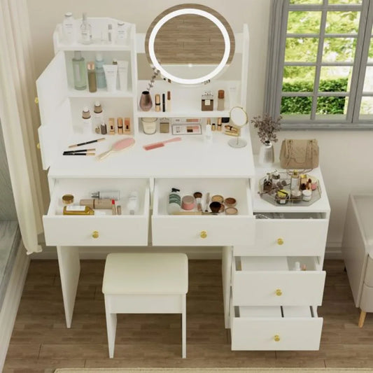 Ljustra Vanity Desk with Mirror Lights Adjustable Brightness Makeup Table