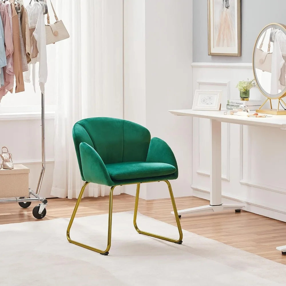 Modern Flower Velvet Vanity Chair with Golden Metal Legs for Home