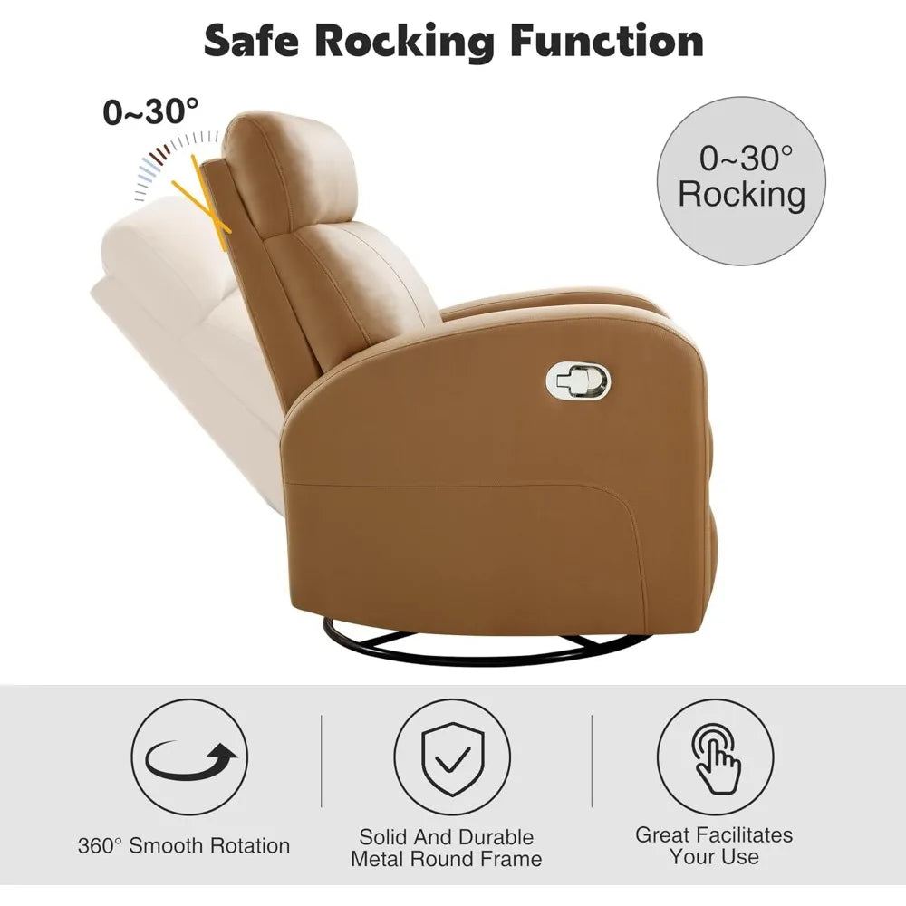Swivel Rocker Recliner Chair 360° Manual Leather Glider Nursery Chair